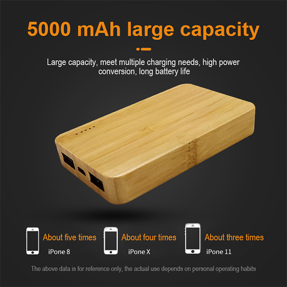 2020 newest 5000mAh Bamboo Wireless Power Bank LWS-2012